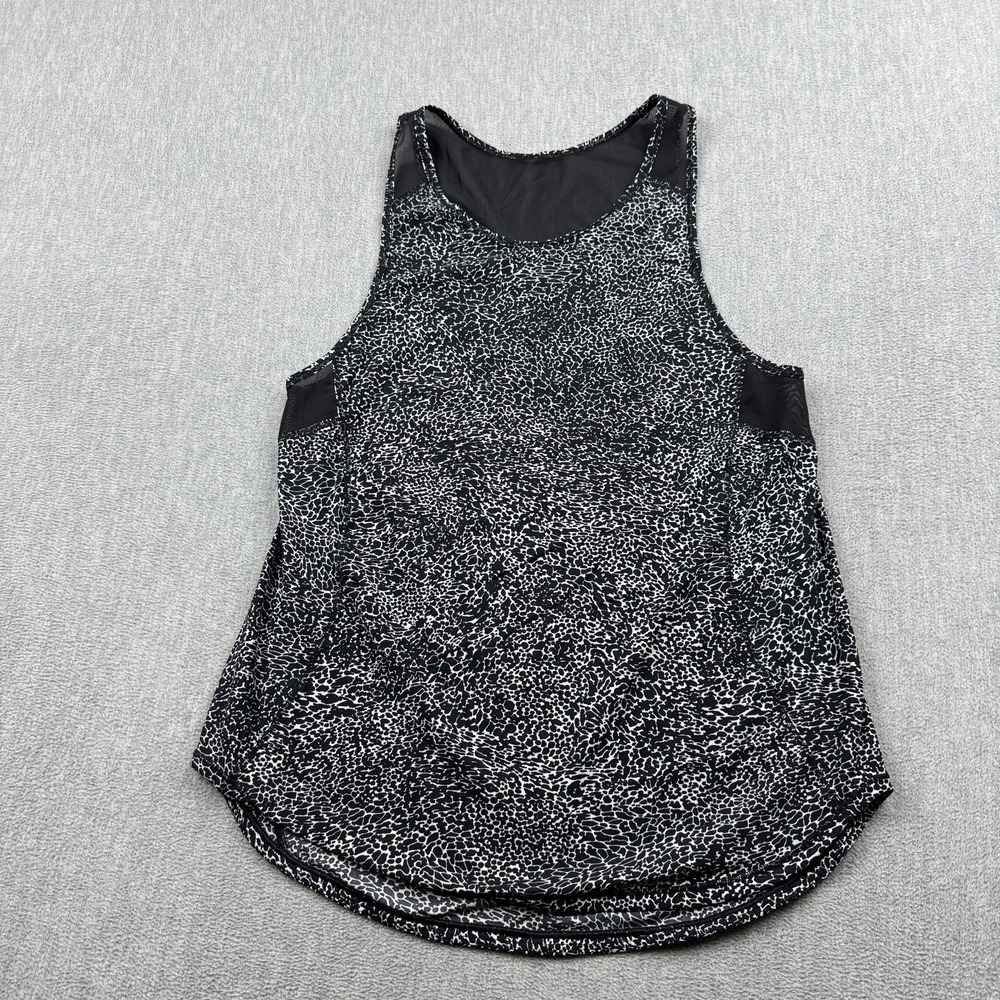Lululemon Shirt Womens 6 Black Sculpt Tank II Splatter Print Mesh Active Workout